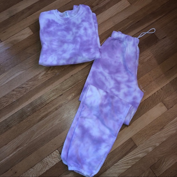Jerzees Pants - Tie Dye Handmade Jerzees Sweat Suit (Purple Dye)